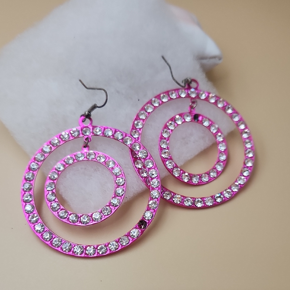 Pink Crystal Hoop Earrings